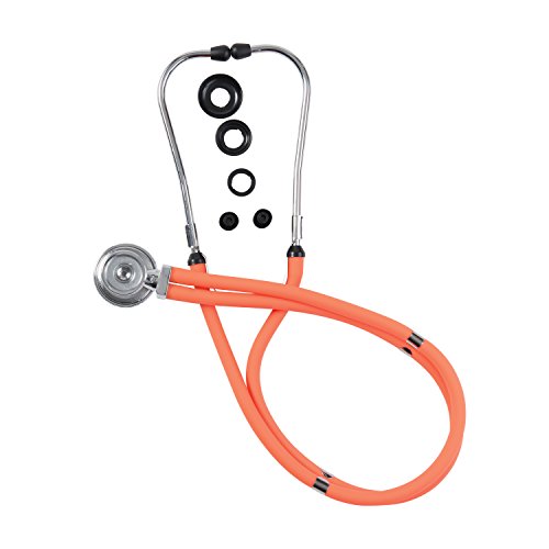 MABIS Stethoscope Sprague Rappaport 5 in 1 for Heart Sounds and Murmurs on Adult, Pediatric and Infants, 5 Interchangeable Chest Pieces, 3 Bells and 2 Diaphragms, 22 Inch Y Tubing, Retail Box, Orange