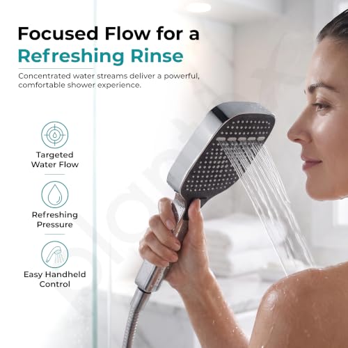 Image of Plantex Bathroom Hand Shower Full Set /3 Mode Handheld Shower with 1.5m Hose Pipe & Self-Adhesive Shower Holder /ABS Shower for Bath - (Chrome, Combo)
