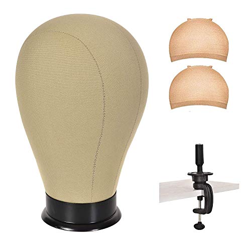Wig Head Cork Canvas Block Head to Style Wig Mannequin Head for Wig Making Put Wig and Wig Display Cork Head Block Head to Make Wigs Salon Mannikin Head Set Wig with Stand (22inch)
