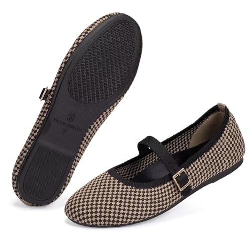 Image of Frank Mully Women's Mary Jane Flats Comfortable Dressy Ballet Flats Casual Round Toe Slip On Washable Knitted Fabric Office Work Woman Shoes