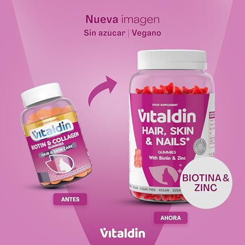 VITALDIN Gummies para Pelo, Piel y Uñas – Con 2500 μg de Biotina - Ayuda al Cuidado del Cabello – Con Zinc y Vitaminas C y E – Vegano – Sin Azúcar - Sin Gluten - 60 Gummies - 1 mes –Sabor Fresa - imagen 6