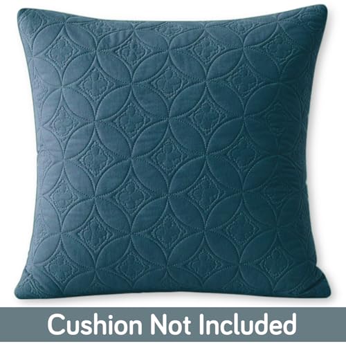 Image of HOKIPO 100% Leakproof Quilted Cushion Cover for Sofa 22x22 Inches, Set of 2, Prussian Blue (AR-6281-PBL*2)