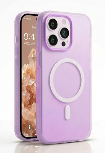 Image of amazon basics Luxury MagSafe Compatible Magnetic Case for iPhone 15 Pro | Soft Touch Matte Pastel Finish | Shockproof Back Cover with Camera Protection (Purple)