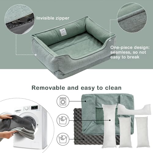 LilyAbeille Hundebett, Katzenbett, Orthopädische Hundebetten Waschbar für Kleine Hunde, Abnehmbar, Flauschig, Bissfest Hundekorb Hundesofa Katzenkorb (60 * 50 * 20 cm, Grün)