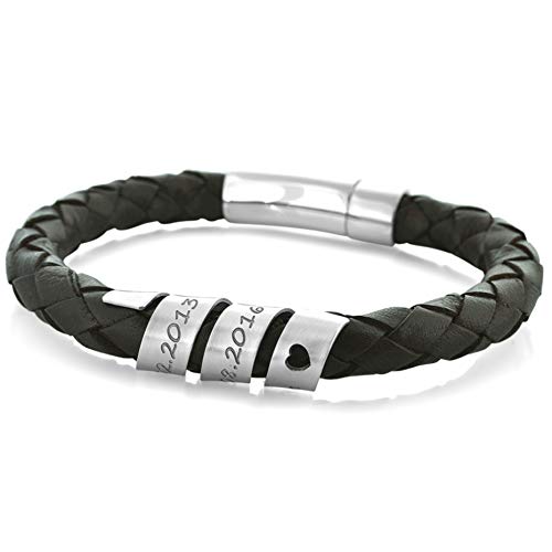 Herren Armband Leder mit Gravur Männer Armband 925 Silber Schmuck für...