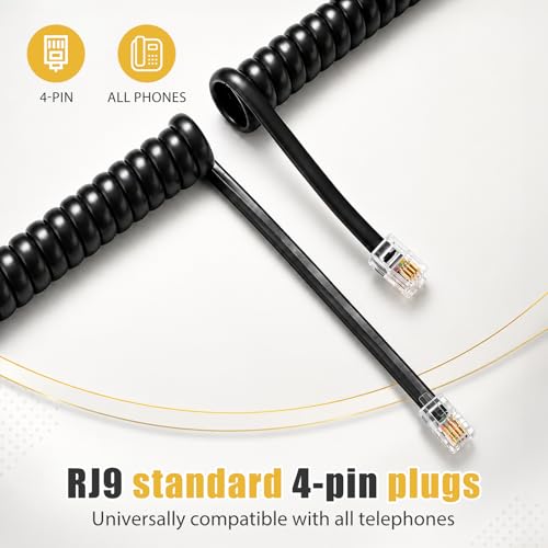 Image of Comtrue Phone Cords for Landline, 2-Pack, Telephone Handset Cords | Black, Universally Compatible, Tangle-Resistant, Noise-free, Go-to Length, Ideal for office & home