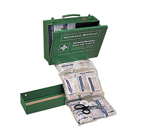 MBS-FIRE® Grande Boîte de Premiers Secours Trousse de Soins Trousse Pharmacie Entreprise DIN 13169-E en Tôle d'Acier et Métal avec Support Mural Vert