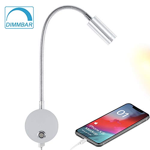 Lámpara de lectura regulable con conector de carga USB, CC 12 V,...