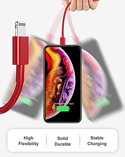 Image of 4Pack [Apple MFi Certified] Lightning Cable 6ft, Apple Lightning to USB Cable 6 Foot, iPhone Charger Cord Fast Charging Cable Compatible Apple iPhone 13 /12 /11 Pro Max Xs X XR 8 7 iPad (Justice Red