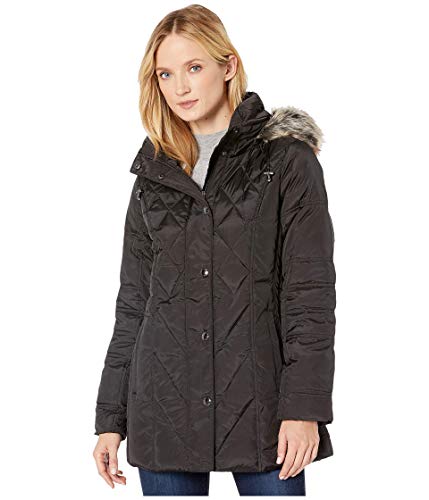 LONDON FOG Down with Faux Fur Trim Hood Black MD