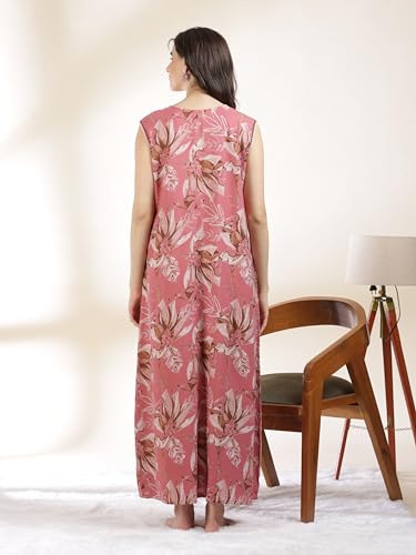 Image of 9shines Label Alpine Sleeveless Nighty | All Over Print Maxi for Women | Night wear for Women | Full Length Night Gown for Women | Night Dress for Women Stylish (Alpine Sleeveless 24)