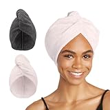 Turbie Twist 2-Pack Microfiber Hair Towel for Beauty, Travel, Gifting - Hair Wrap Turban for Straight, Wavy & Curly Hair - Premium Hair Care - Grey & Light Pink