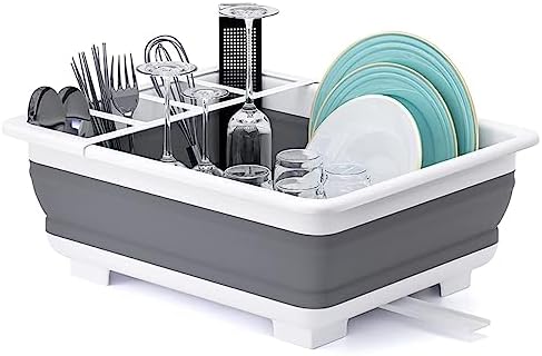 THANSTAR Collapsible Dish Drying Rack Portable Dinnerware Drainer...