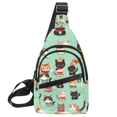 Sac à dos à bandoulière chats vert avec sangle réglable pour sport et voyage