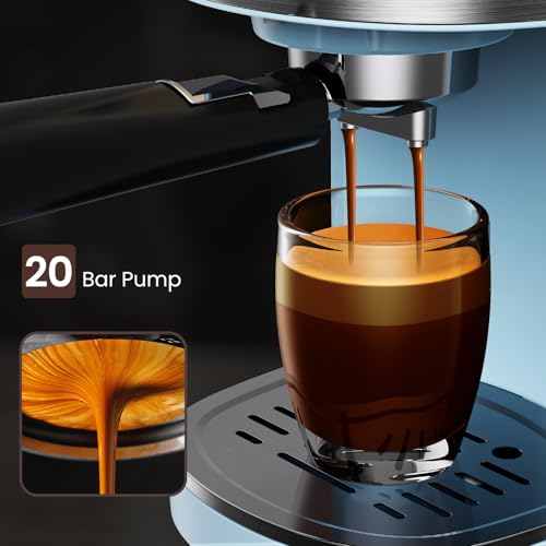 Image of Electactic 20 Bar Espresso Machine, Professional Stainless Steel Coffee Maker with LCD Display, 45oz Removable Water Tank, Home & Office Espresso Maker for Cappuccino Latte Macchiato, Blue
