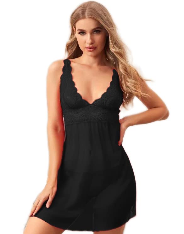 Floral Lace Sheer Babydoll Lingerie with Panty Halter Neck Deep Back Pattern-picture-14