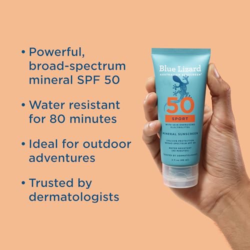 Image of Blue Lizard Sport Mineral SPF 50 Lotion, Ideal for Athletes, 100% Mineral Sunscreen Actives, Fragrance-Free, Paraben-Free, Vegan, 3.0 fl oz