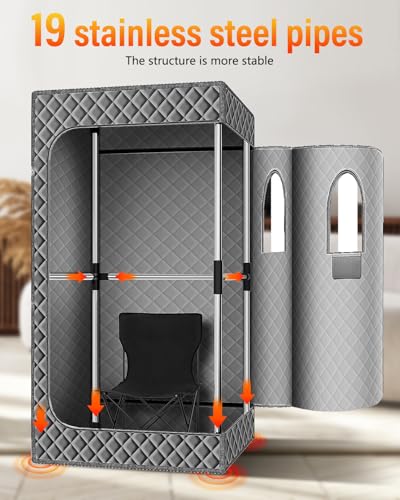Portable Large Infrared Steam Sauna for Relaxation, Indoor Sauna Tent with XL Steamer,Folding Chair,Multilayered Waterproof Sauna Box for Home,Outdoor(Grey)