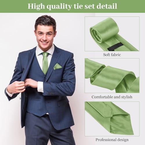 Image of Zhanmai 48 Pcs Men Solid Color Ties and Pocket Square Set Satin Necktie Business Handkerchief for Wedding Party