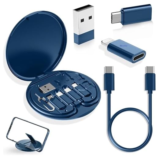 Multifunctional Data Cable Set Conversion Head Portable Storage Box, Multi-Type Charging Line Convertor USB Type C Adapter Tool Contains Sim Card Slot Tray Eject Pin, Phone Holder (Multi-colour)