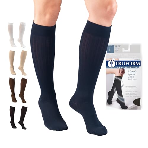Image of Truform Compression Socks, 15-20 mmHg, Knit Women's Dress Socks, Knee High Over Calf Length