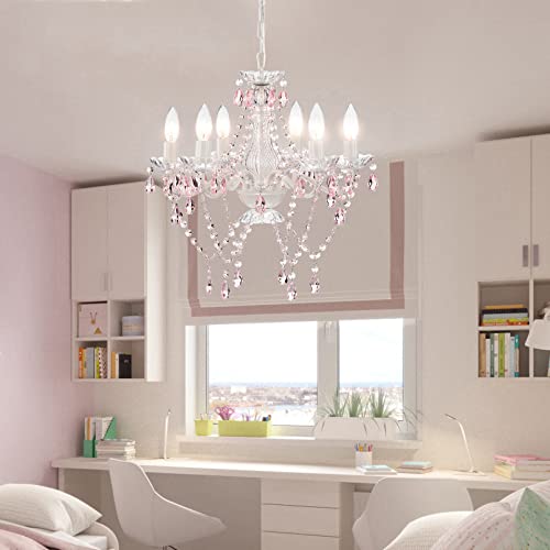 Mr.Color WHITE CHANDELIER S Pink Crystal Chandelier Lighting Fixture 6 Light Candle Chandelier For Bedroom thumb #3