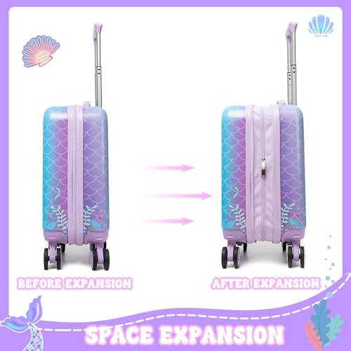 Image of Kid's Luggage Set 5 Piece Suitcase Set 16'' Hardside Luggage with Spinner Wheels Girls Carry on Toddler Luggage Travel Rolling Luggage Carry on Luggage Airline Approved