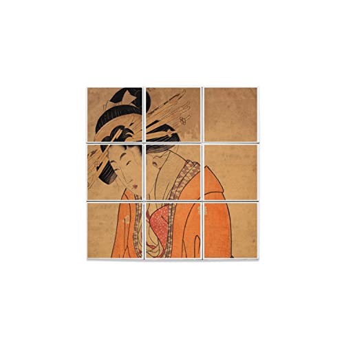 Carreaux céramique estampe japonaise geisha lot de 9 de 10,8 x 10,8 cm pour décoration murale