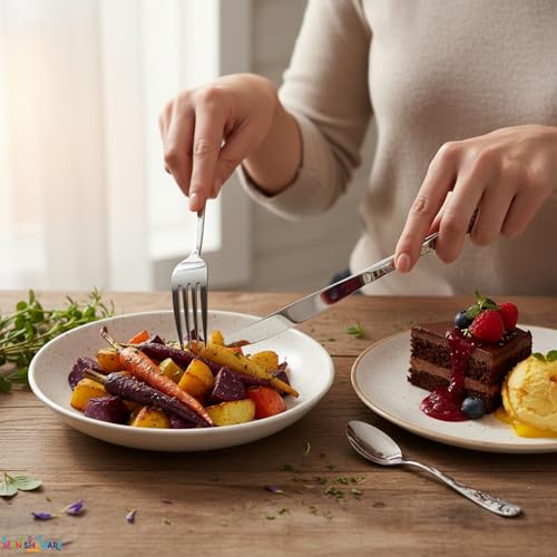 Image of Floral Silver 15 Pcs Stainless Steel Cutlery Set for Dining Table, Dishwasher Safe Glossy Flatware (3 Spoon Set+3 Forks Set+3 Butter Knife+3 Dessert Spoon+ 3 FruitFork)