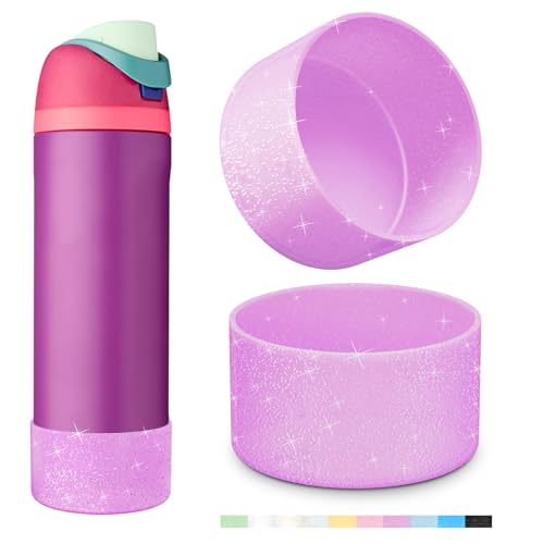 yoelike 2PCS Glitter Silicone Boot for Owala Water Bottle 24 oz, Anti-Slip Protective Sleeve for FreeSip/Twist/Flip, Bottom Bumper Cover for Watter Bottle Accessories
