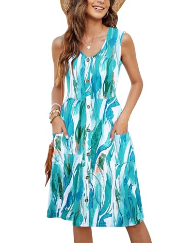 Image of MOLERANI Women Summer Dresses Sleeveless Casual Loose Swing Button Down Midi Dress with Pockets