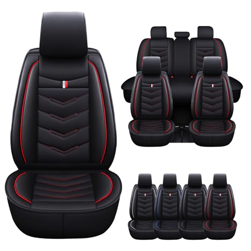 Car Seat Cover for Chevrolet Camaro 1999-2024, Waterproof Durable & Compatible Airbag, Premium Leather Seat Protector(5 Seats Standard,Black Red)