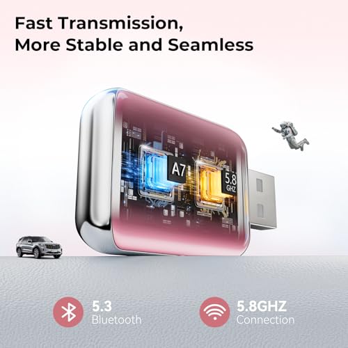 Image of CZOCPOS Wireless Carplay Adapter for iPhone, 2 in 1 Plug and Play Mini CarPlay and Android Auto Adapter for iOS 10 Android 11 and Above, Convert Wired Car Play to Wireless (Pink)