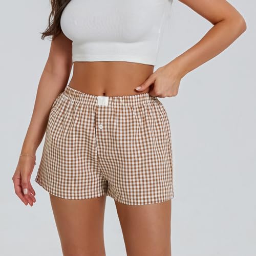 Image of Womens Boxer Shorts Y2k Lounge Pj Shorts Low Rise Striped Pajamas Sleep Lounge Plaid Gingham Micro Short Pants
