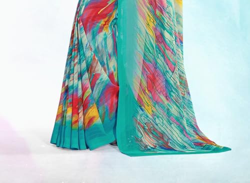 Image of Jaanvi fashion Women's Georgette Saree with Unstitched Blouse Piece