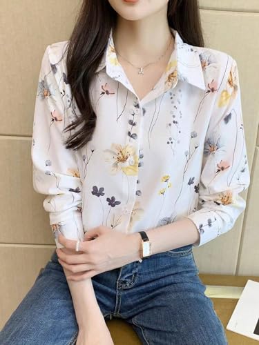 Image of TOPLOT Women's Shirt | Stylish Top Design | Modern Abstract & Floral Prints | Classic Collar with Front Closure for Polished and Everyday Styling | Long Sleeve Casual (5110)