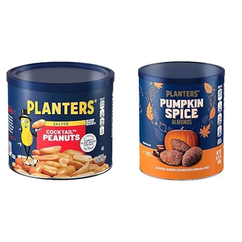 PLANTERS Salted Cocktail Peanuts 12oz + PLANTERS Fall Edition Pumpkin Spice Almonds, 15.25oz