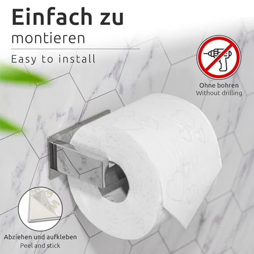 ECENCE 1x Toilettenpapierhalter + 2X Handtuchhaken ohne Bohren, Badezimmerset selbstklebend Chrom Badezimmeraccessoires - aus rostfreiem Edelstahl 304, Handtuchhalter + Klorollenhalter