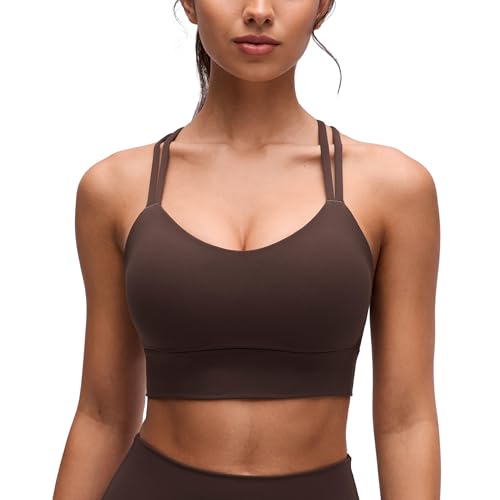 Image of CRZ YOGA Softness Mold Butterluxe Strappy Longline Sports Bras for Women - Double Spaghetti Strap Workout Yoga Crop Top