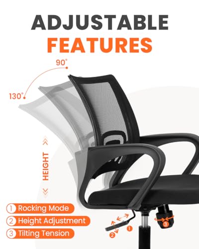 Image of NEO CHAIR Office Desk Computer Chair Ergonomic Mesh Gaming Cushion Seat with Comfy Lumbar Mid Back Support Adjustable Height Swivel Rolling Wheels for Home Task (Black)