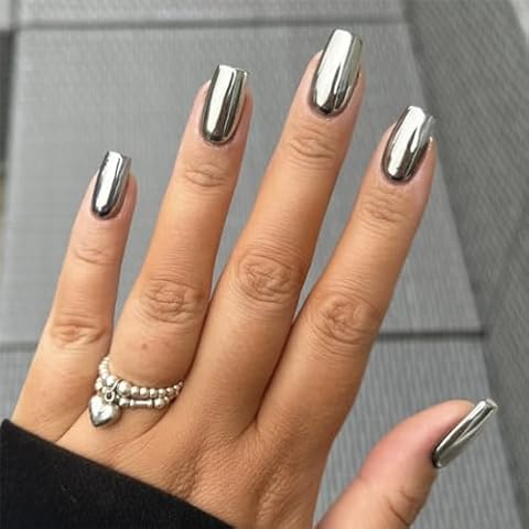 CTTHNBD Silver Press On Nails Cover