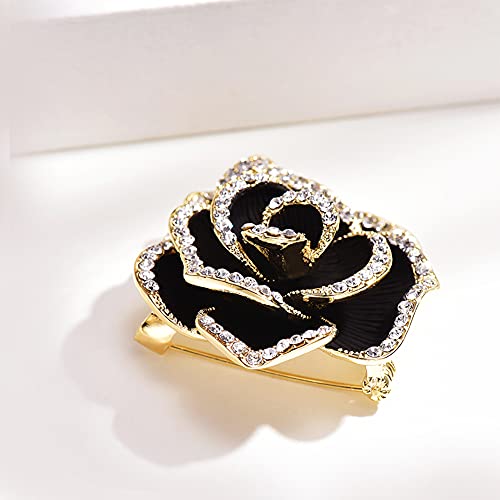 Image of Elegant Crystal Blooming Rose Flower Brooch Lapel Pin Breastpin for Women Birdal Cardigan Hat Scarf Suit Sweater Floral Pins