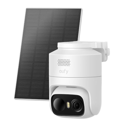 eufy Security eufyCam C37 Solar Security Camera Outdoor Wireless 360 Pan & Tilt AI Tracking 2K Solar Camera People/Pet/Vehicle Detection Colour Night Vision No Monthly Fee