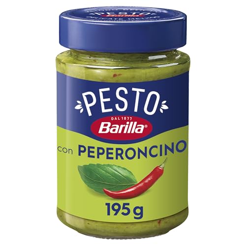 Barilla Pesto Basilico e Peperoncino 1x195g | Glutenfreie Italienische Pasta-Sauce mit Basilikum und Chilischoten Nudel-Soße grünes Pesto