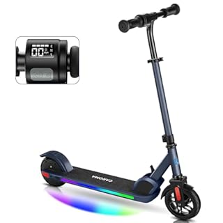 Caroma E Scooter Kinder von 8-12 Jahren, 150W Motor, 16 km/h, E Roller Kinder, Einstellbare Geschwindigkeit & Höhe, Bunte Lichter, LED Display, Faltbarer Elektroroller für Kinder