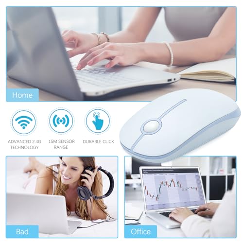 Image of VssoPlor Wireless Mouse, 2.4G Slim Portable Computer Laptop Mouse with Nano Receiver Quiet Silent Optical Mice for Notebook, PC, Laptop, Computer-Light Blue