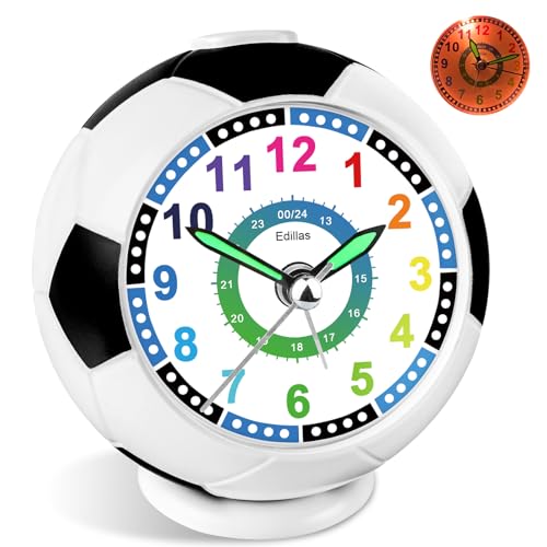Edillas Wecker Kinder Jungen Mädchen, Fußball Wecker Analog Ohne Ticken mit Licht Schlummerfunktion für Kinder Schlafzimmer Nachttisch Tisch Aufwachenuhr (Dunkelblau)