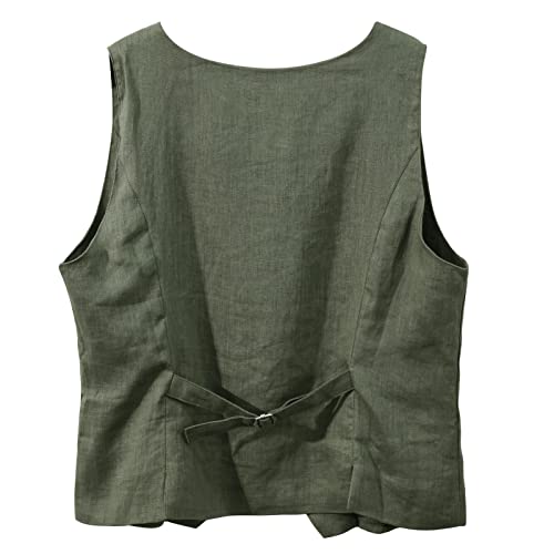 Amazhiyu Womens Pure Linen Sleeveless Button Down Crop Top V Neck Waistcoat Vest2
