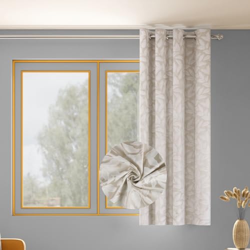 Image of haus & kinder Printed Jacquard Window Curtain 5 Feet Long Pack of 1 Window Curtain, 5 Feet Curtain for Window (Botanic Hush, Pearl Nature Design 130x152 CM)