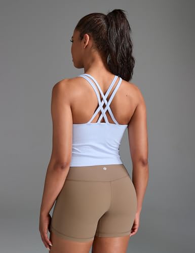 Image of HeyNuts Zeal Bras Longline Ribbed Medium Support Sports Bras, Crisscross Back Tank Tops with Removable Pads A-D Cups